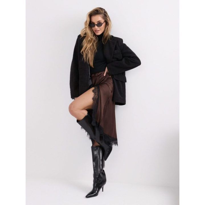 Moteriškas midi sijonas su nėriniais Italy Moda, tamsiai rudas