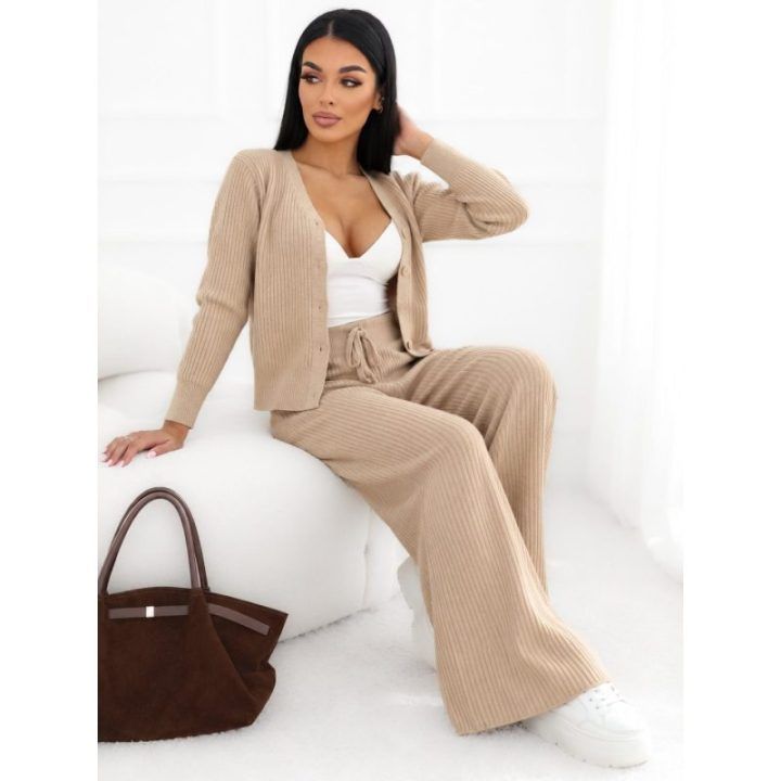 Moteriškas megztinio ir kelnių komplektas Italy Moda, šviesiai rudas