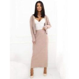 Moteriškas megztinio ir sijono komplektas Italy Moda, tamsiai smėlio