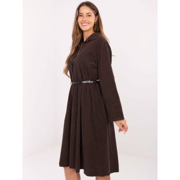 Moteriška medvilninė marškininė suknelė Italy Moda, tamsiai ruda
