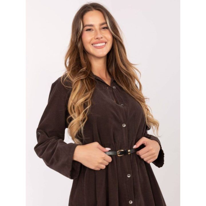 Moteriška medvilninė marškininė suknelė Italy Moda, tamsiai ruda