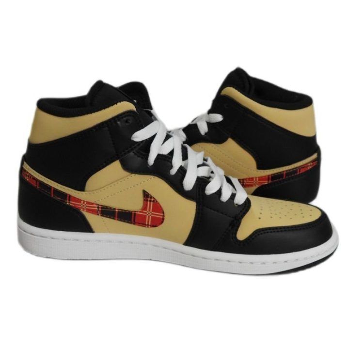 Vyriški sportbačiai Air Jordan 1 Mid Tartan Swoosh, juodi ir rudi