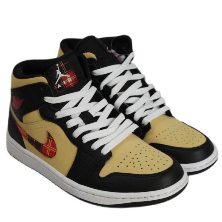 Vyriški sportbačiai Air Jordan 1 Mid Tartan Swoosh, juodi ir rudi