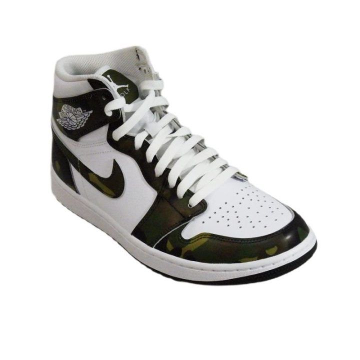 Vyriški sportbačiai Air Jordan 1 High Golf Camo, balti ir žali