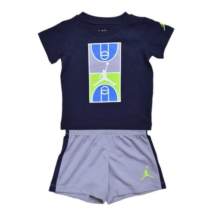 Vaikiškas krepšinio komplektas Air Jordan Court Graphic Set, tamsiai mėlynas ir pilkas
