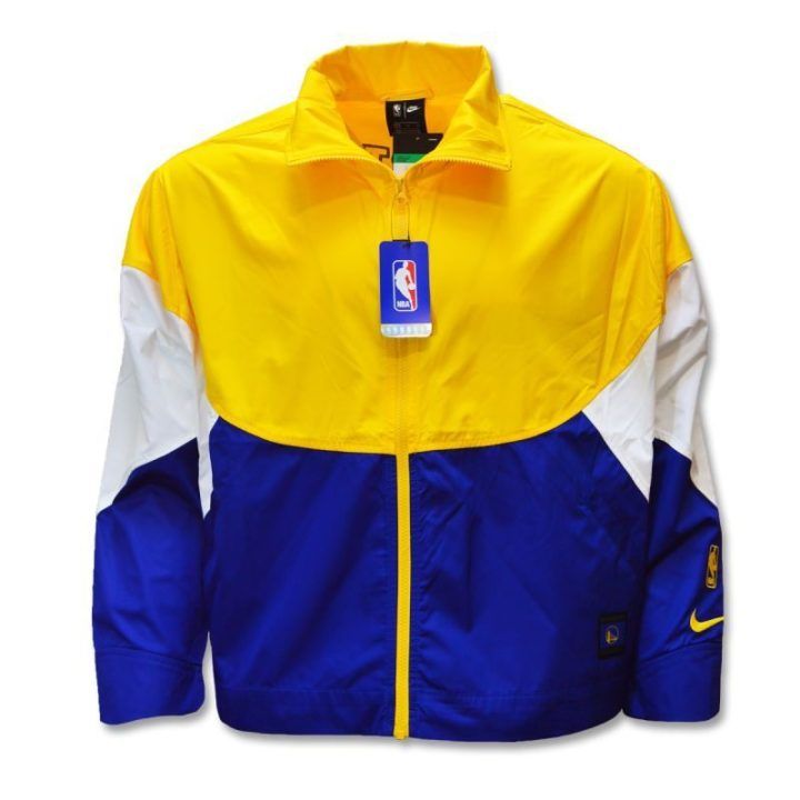 Moteriška vėjo striukė Nike Warriors, geltona, tamsiai mėlyna ir balta