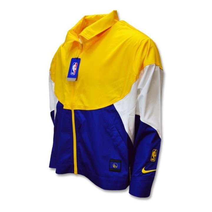 Moteriška vėjo striukė Nike Warriors, geltona, tamsiai mėlyna ir balta