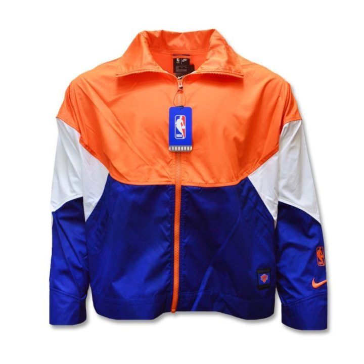 Moteriška vėjo striukė Nike Knicks, oranžinė, tamsiai mėlyna ir balta
