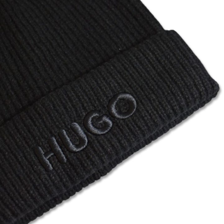 Uniseks megzta žieminė kepurė Hugo Boss Styl Social, juoda
