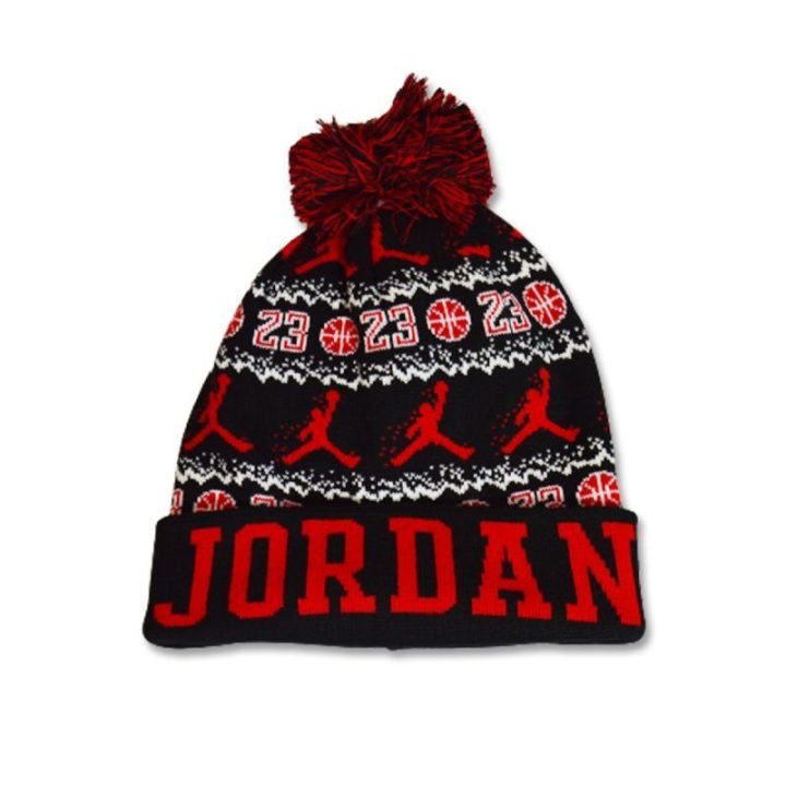 Uniseks žieminė kepurė su bumbulu Air Jordan Peak, juoda ir raudona
