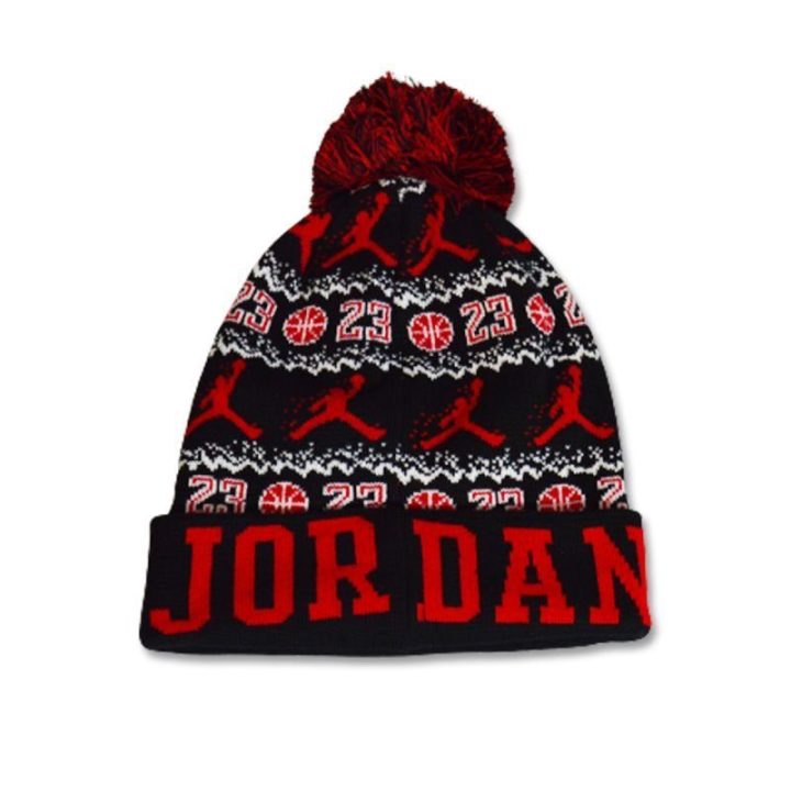 Uniseks žieminė kepurė su bumbulu Air Jordan Peak, juoda ir raudona