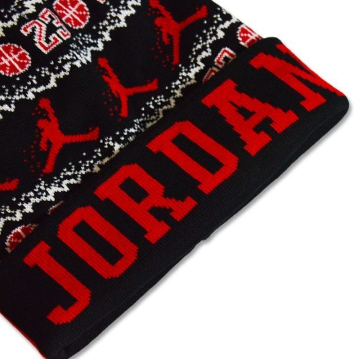 Uniseks žieminė kepurė su bumbulu Air Jordan Peak, juoda ir raudona