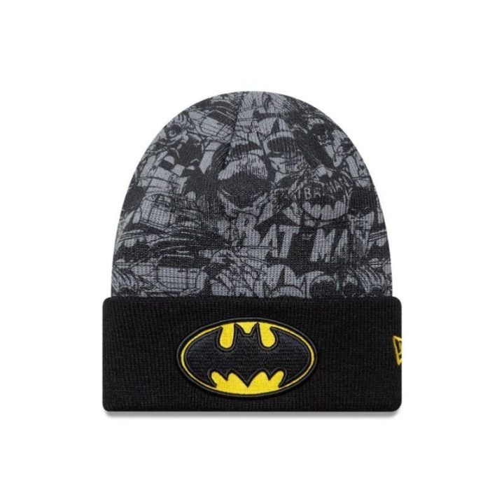 Vaikiška megzta kepurė su Batman motyvu New Era, juoda ir pilka