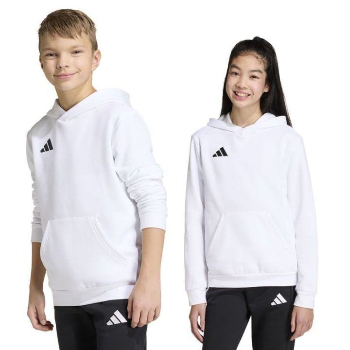 Vaikiškas medvilninis džemperis su gobtuvu adidas Entrada 26, baltas