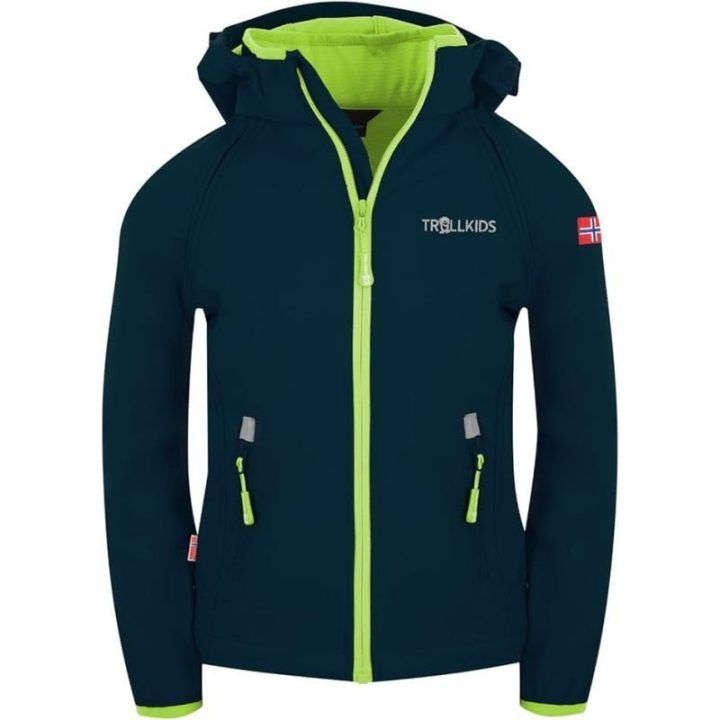 Vaikiška softshell striukė TrollKids Rondane XT, tamsiai mėlyna ir salotinė