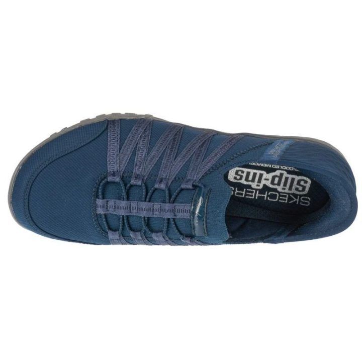 Moteriški įspiriami sportbačiai Skechers Breathe Easy, tamsiai mėlyni