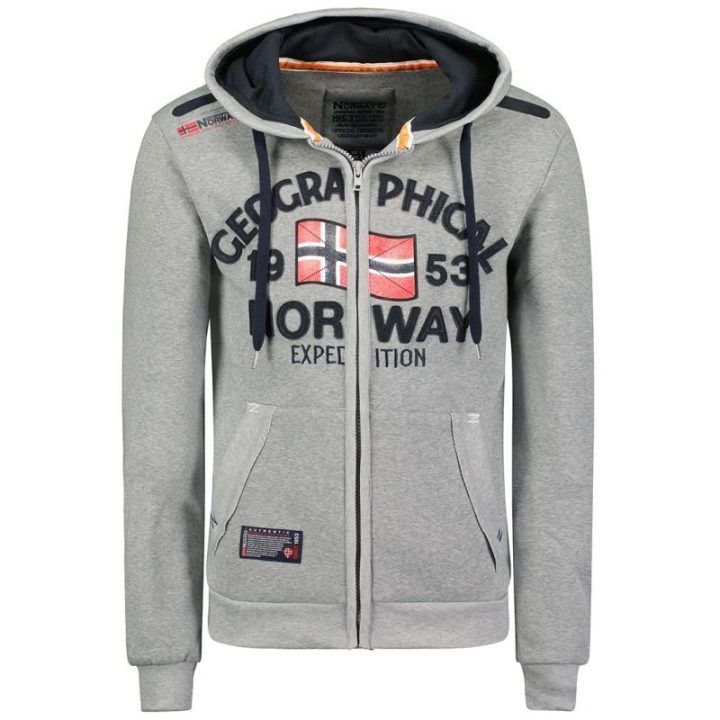Vyriškas džemperis su gobtuvu ir užtrauktuku Geographical Norway, pilkas