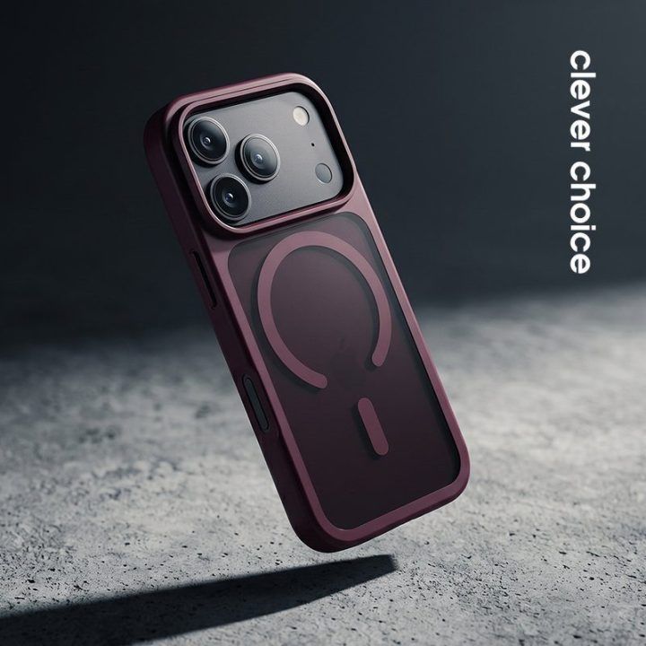 Dėklas iPhone 18 Pro / 17 Pro Crong Hybrid Matte Magnetic, burgundy