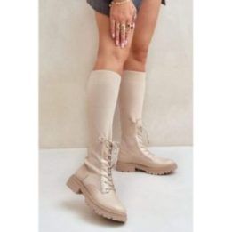 Moteriški ilgaauliai batai su raišteliais Step in style, smėlio