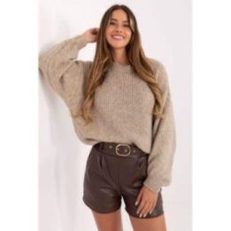 Moteriškas megztinis su pūstomis rankovėmis Italy Moda, smėlio