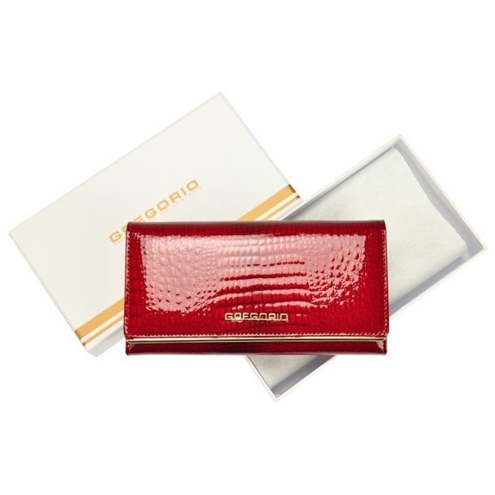 Moteriška lakuotos natūralios odos piniginė, 18,5 × 9,5 × 3,5 cm, juoda