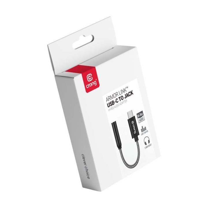 USB-C į 3,5 mm garso adapteris su DAC Crong Armor Link, 10 cm, juodas