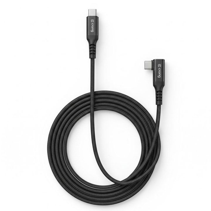 Kampinis USB-C–USB-C laidas Crong Armor Link, 60 W, 1,5 m, juodas