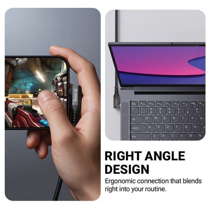 Kampinis USB-C–USB-C laidas Crong Armor Link, 4,8 m, juodas
