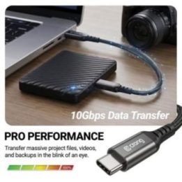 USB-C–USB-C laidas 60 W Crong Armor Link, 25 cm, juodas