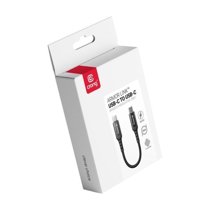USB-C–USB-C laidas 60 W Crong Armor Link, 25 cm, juodas