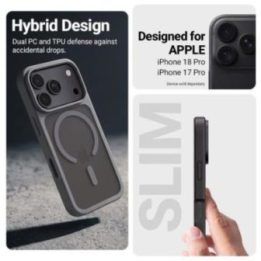 Dėklas iPhone 18 Pro / 17 Pro Crong Hybrid Matte Magnetic su MagSafe, pilkas