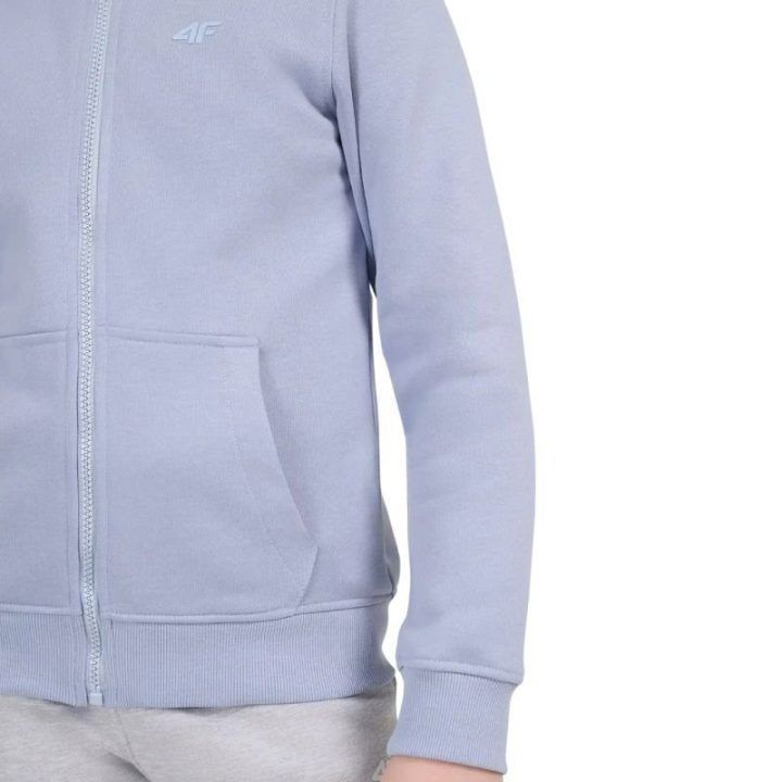 Džemperis mergaitėms su gobtuvu ir užtrauktuku 4F, šviesiai mėlynas