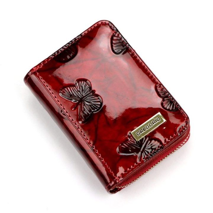 Moteriška natūralios ir imitacinės odos piniginė, 8 × 10 × 3 cm, raudona