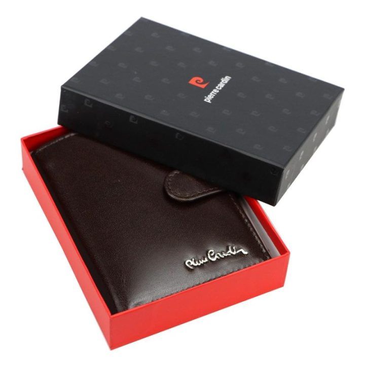 Vyriška natūralios odos piniginė Pierre Cardin, 10,5 × 13 × 3 cm, ruda