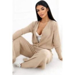 Moteriškas megztinio ir plačių kelnių komplektas Italy Moda, rudas