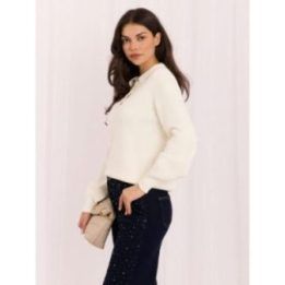 Moteriškas polo megztinis su pūstomis rankovėmis Italy Moda, kreminis