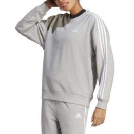 Moteriškas laisvo kirpimo medvilninis džemperis adidas 3-Stripes, pilkas