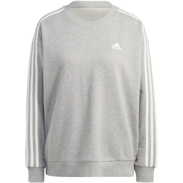 Moteriškas laisvo kirpimo medvilninis džemperis adidas 3-Stripes, pilkas