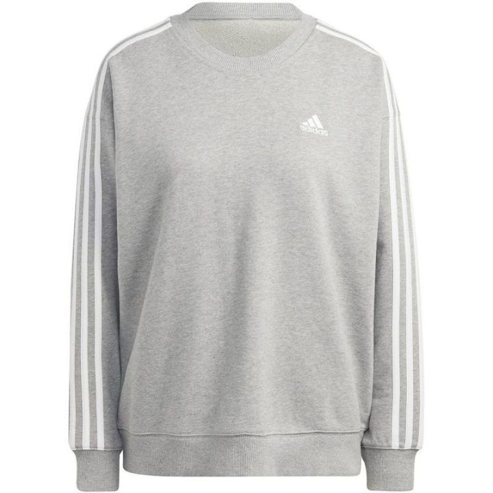 Moteriškas laisvo kirpimo medvilninis džemperis adidas 3-Stripes, pilkas