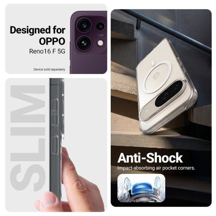 Dėklas OPPO Reno16 F 5G Crong Hybrid Clear Magnetic, skaidrus
