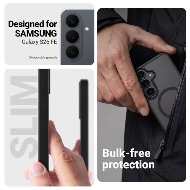 Dėklas Samsung Galaxy S26 FE Crong Hybrid Matte Magnetic su MagSafe, juodas