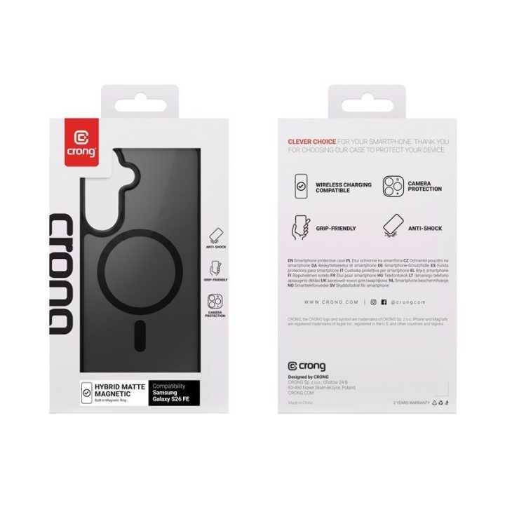 Dėklas Samsung Galaxy S26 FE Crong Hybrid Matte Magnetic su MagSafe, juodas