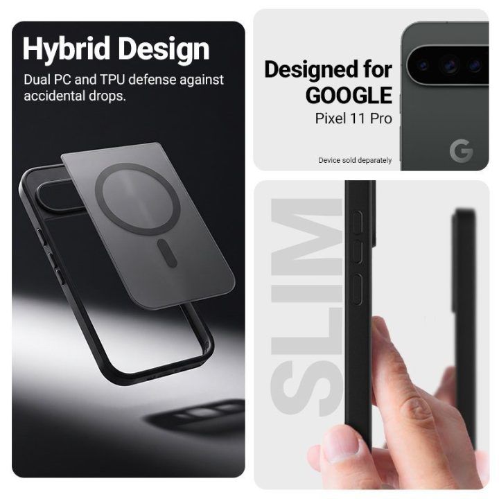 Dėklas Google Pixel 11 Pro Crong Hybrid Matte Magnetic su MagSafe, juodas