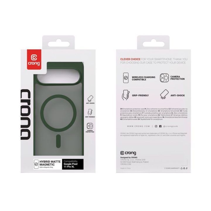 Dėklas Google Pixel 11 Pro XL Crong Hybrid Matte Magnetic su MagSafe, žalias