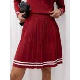 Moteriškas megztinio ir sijono komplektas su polo apykakle Italy Moda, bordo