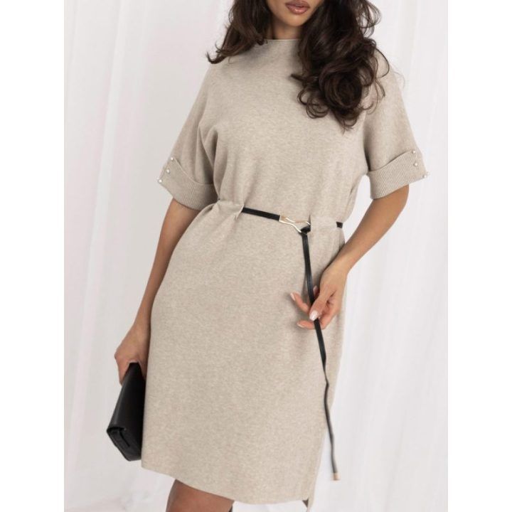 Moteriška laisvo kirpimo megzta suknelė Italy Moda, smėlio