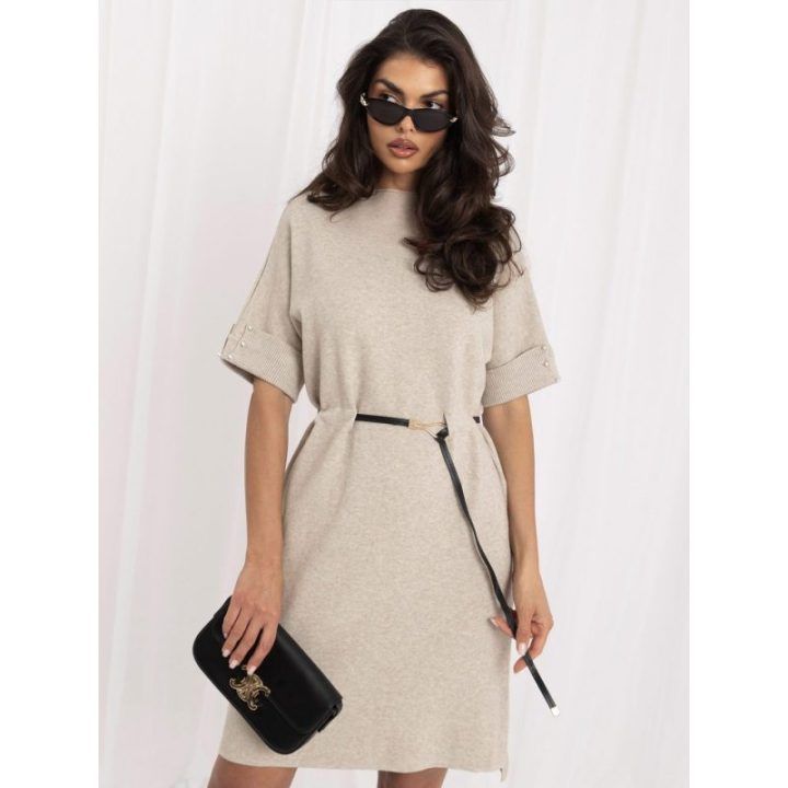 Moteriška laisvo kirpimo megzta suknelė Italy Moda, smėlio