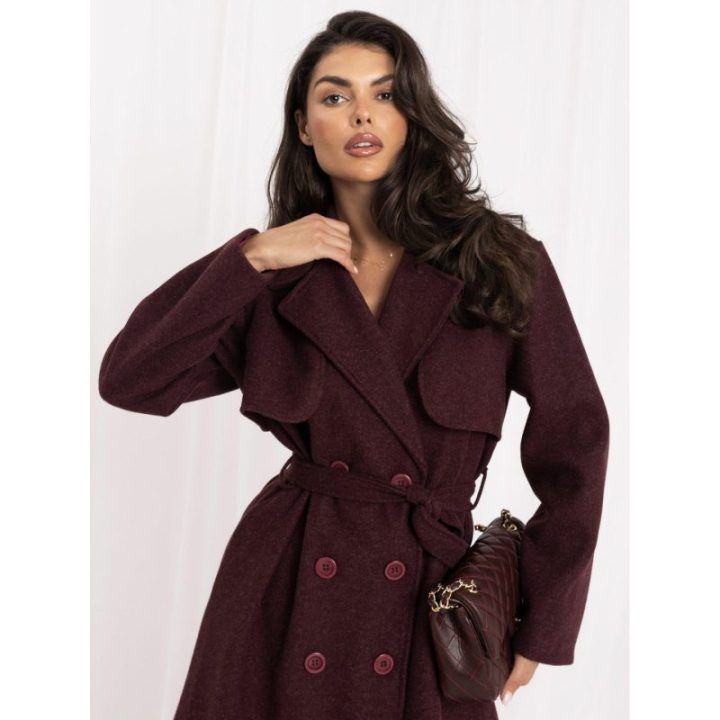 Moteriškas dvieilis demisezoninis paltas Italy Moda, bordo