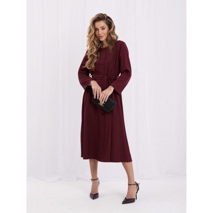 Moteriška platėjanti midi suknelė su diržu Italy Moda, bordo