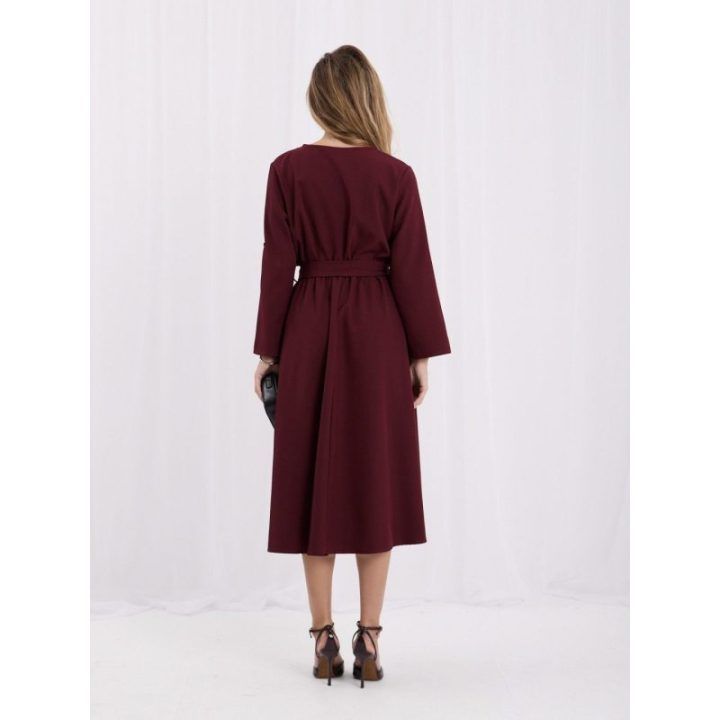 Moteriška platėjanti midi suknelė su diržu Italy Moda, bordo